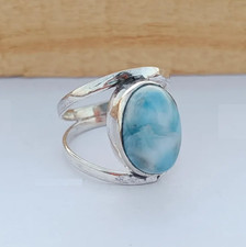 925 Silver Statement Beautiful Larimar Gemstone Ring Handmade Ring All Size R321