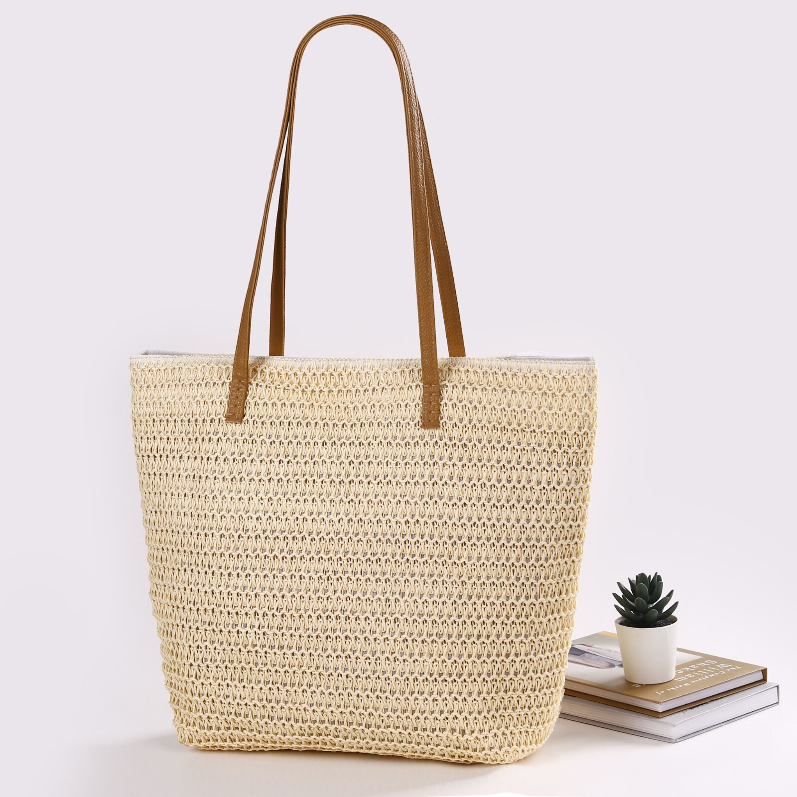 Women Casual Travel Shoulder Bag Multi Colours Straw Weave Material