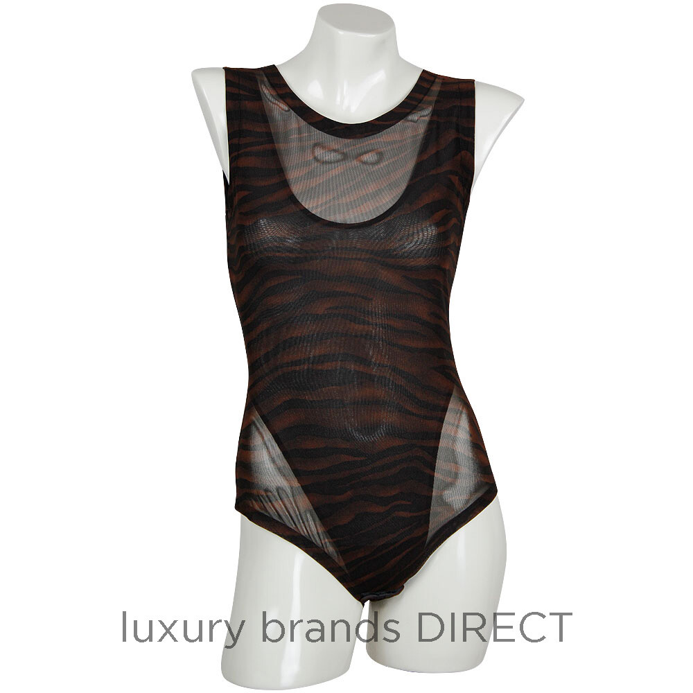 LA PERLA Marvel Bodysuit Transparent ANIMAL PRINT body suit BROWN