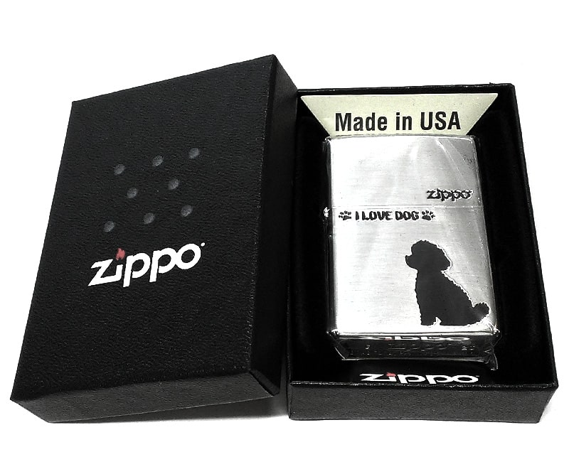 Zippo oil Lighter I Love Dog Toy Poodle Silver Etching Single Sided Processing