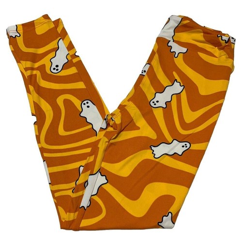 LuLaRoe Girls Leggings L/XL Halloween Orange Groovy Ghosts Size 7-12 NEW