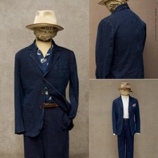 Denim Men's Suits 2Pcs Single Breasted Blazer Vintage Notch Lapel Casual Jackets