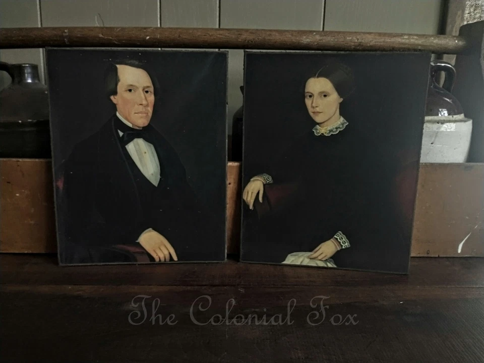 Reproducción colonial retratos en lienzo 8x10 arte popular primitivo americano temprano Foto 2 de 4