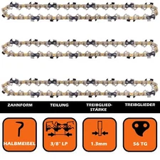 3 Saw Chains 40cm 3/8 56TG 1.3 Compatible with Makita Einhell Bosch Semi Chisel