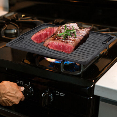 Cast Iron Griddle Hot Plate BBQ Grill Cooking Reversible Hob Steak Barbecue Pans - Picture 9 of 66