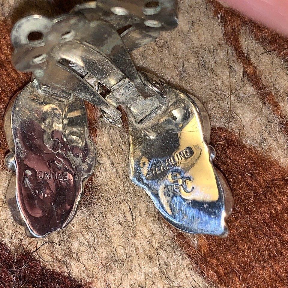 Native American Sterling Silver ClipOn Earrings, Signed SC