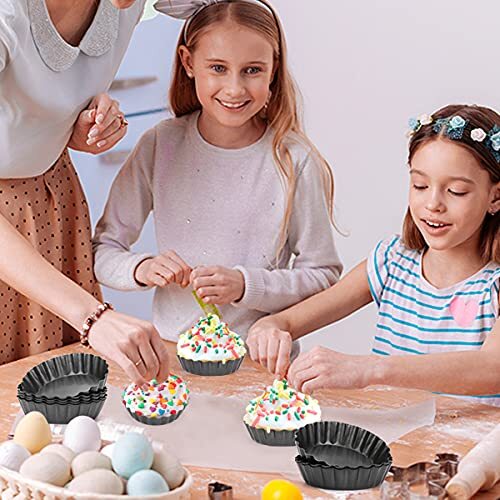 12 Pcs Egg Tart Molds 3" Mini Tart Pans Removable Bottom Cupcake Cake Muffin Mol - Picture 7 of 7