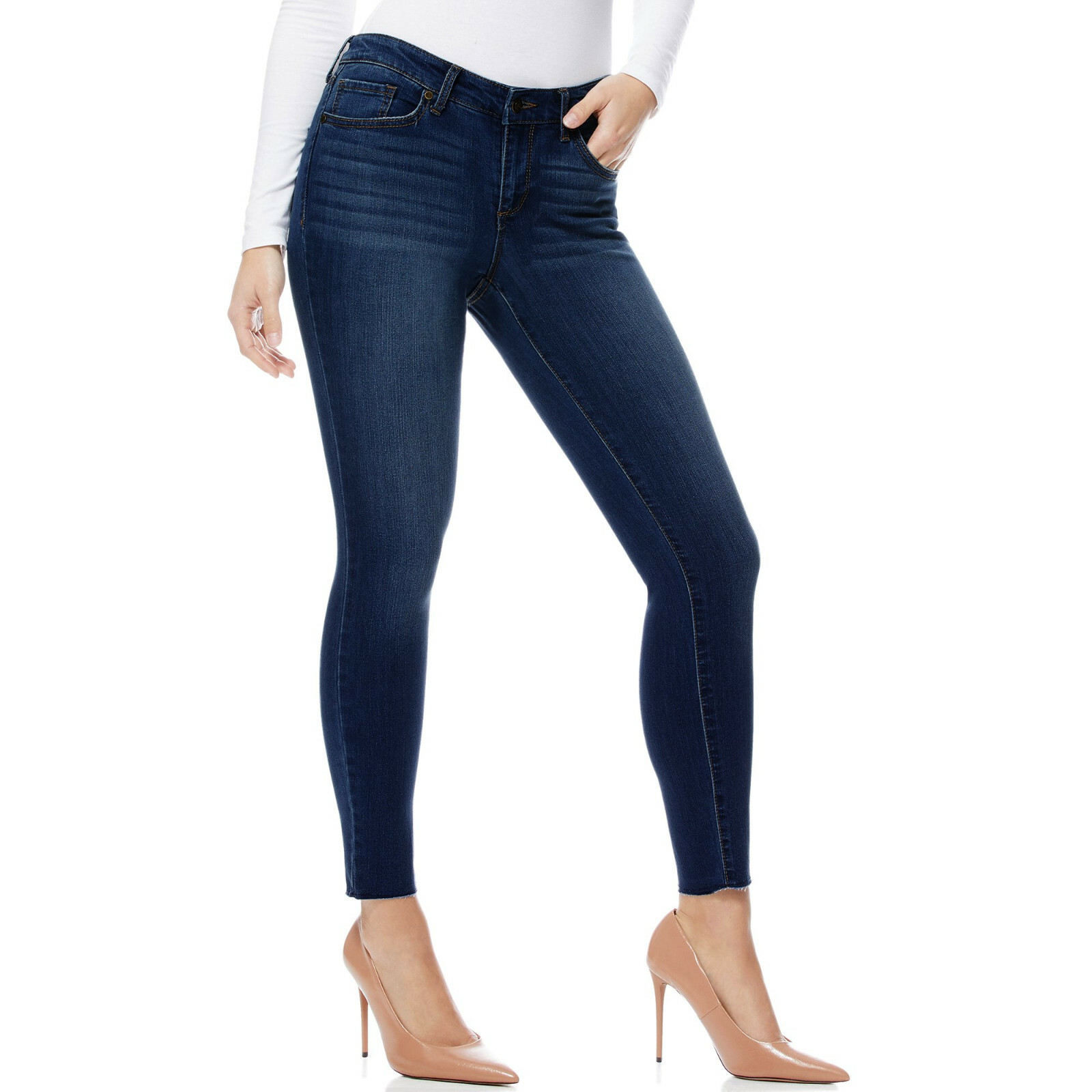 Mid Rise Skinny Fit Ankle Sofia Vergara Blue Stretch Dark Wash