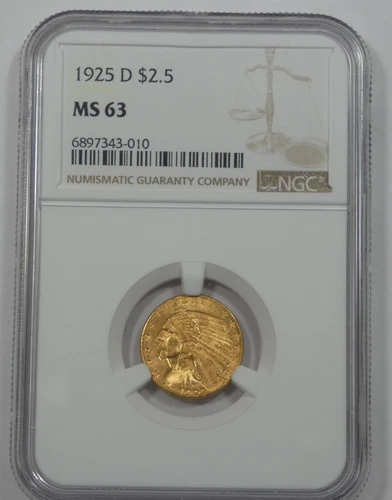 1925-D GOLD Indian Head $2.50 Quarter Eagle CERTIFIED NGC MS 63
