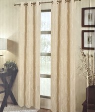 Embroidered Beige Grommet Curtain Panel Pair 38x84 Elegant 2 Panels New