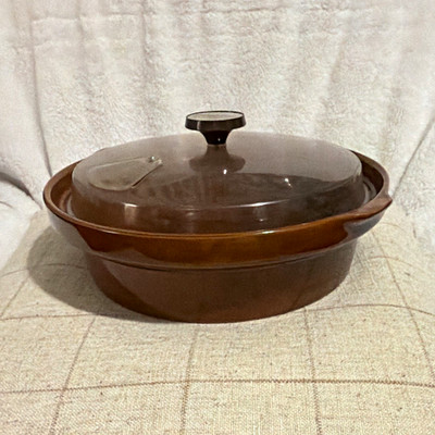 Rival Crock-Pot Round Brown Ceramic Casserole Dish w/ Clear Glass Lid Japan
