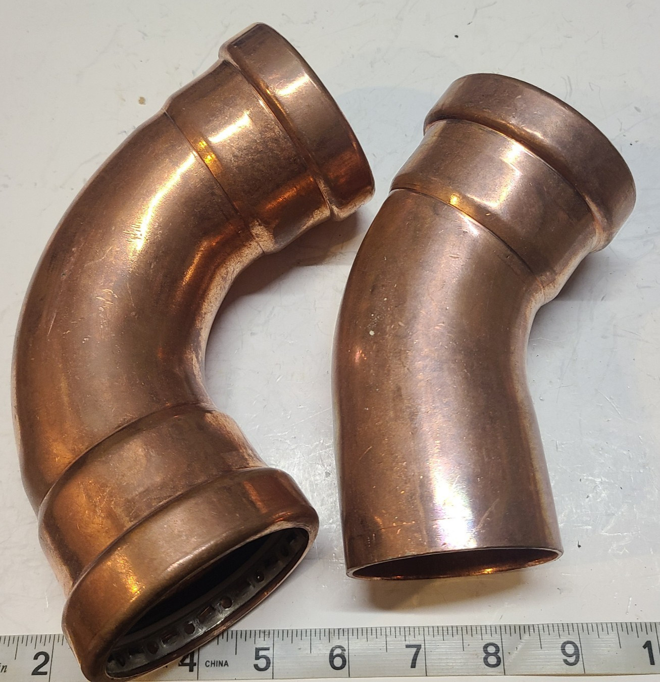 Lot of (2) large 2-1/2" Press XL-C Copper Elbow's (PxP) (1) 90's & (1) 45 Degree