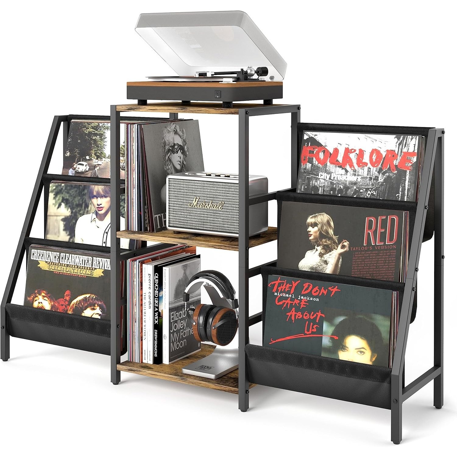 Vintage Record Player Stand with Vinyl Storage and Turntable Shelf  -image