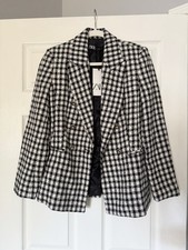 Zara Women s Black White Houndstooth Lined Button Blazer w/ Pockets Sz S