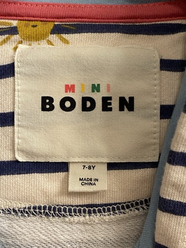 Mini Boden Girls Size 7-8 Rainbow Clouds Stripe Hoodie Zip Sweatshirt - Picture 2 of 14