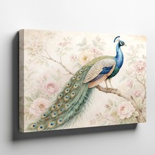 Peacock Canvas Wall Art Floral Vintage Bird Decorative Bedroom Living Room Print