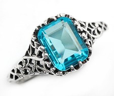 2CT Aquamarine 925 Solid Sterling Silver Art Nouveau Ring Jewelry Sz 7 AZ2