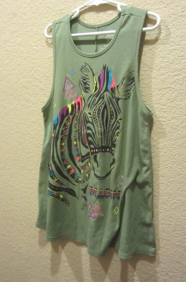 Regata Faded Glory Youth X-Large (14-16) Olive com Zebra Neon Accents Sparkle - Imagem 4 de 4