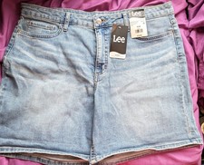 Lee Womens Shorts Whister Fade 18M Blue Denim Mid Rise 7 Inseam 38" Waist