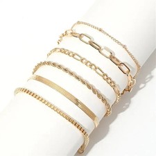 6pcs Gold Plated Boho Bracelet Set for Women Chain, Bangle Cuff Jewelry Gift