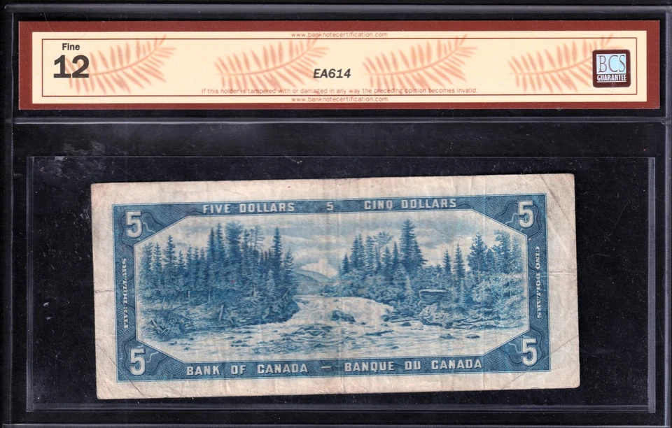 Canada 1954 $5 Five Dollar Devils Face Banknote Beattie - Coyne BCS Graded F-12 - Image 2 of 2