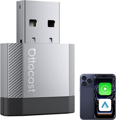 OTTOCAST 2026 Mini Nova 2-in-1 Wireless CarPlay Android Auto Adapter USB 5GHz