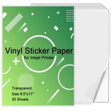 Printable Vinyl Sticker Paper for Inkjet Printer - Transparent Clear - 50 Sel...