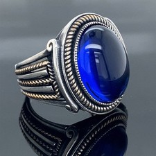 Anello uomo turco fatto a mano pietra blu pietra ovale zaffiro