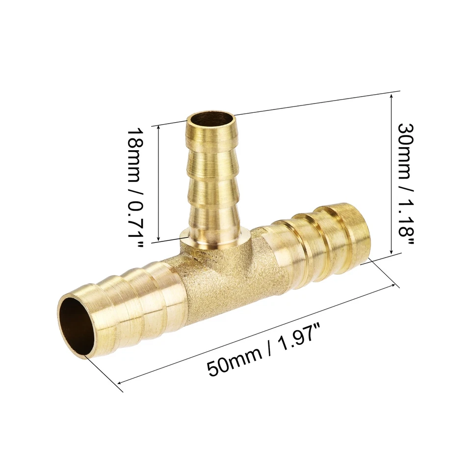 2Pack Reducing Barb Hose Fitting Tee T Shape Pipe Connector Brass 3/8"x3/8"x1/4" - Image 2 of 4