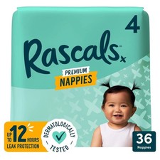 RASCALS Premium Nappies, Size 4, 36 Count 0.42 per nappy