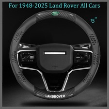15" PU Leather+Carbon Fiber Steering Wheel Cover For 1948-2025 Land Rover