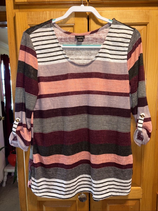 Ladies Rue 21 XL 3/4 Sleeve Multi Colored Striped Blouse XL