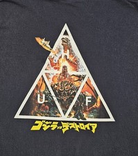 Godzilla vs Huf Shirt Men's L Retro Pop Culture Streetwear Tee Black Mens Adult