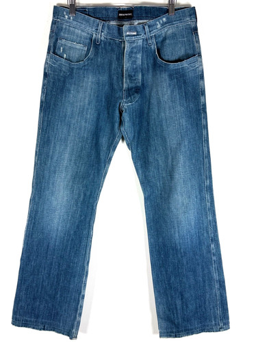 Emporio Armani, Vintage Emporio Armani Mens Jeans W33 L32 Blue Wide Leg Made Italy 90s