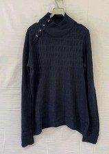 Suéter Fendi FF Monograma Lana Cuello Alto Azul Marino Botón Cuello Hecho en Italia L#151