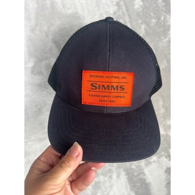 Simms Black Trucker Hat Fishing Angler Outdoor Cap Mens Adjustable