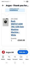 Bush WMT0712EW 7kg 1200 Spin Washing Machine White Brand New