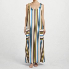 VTG Louis Verdad Striped Maxi Dress Sz S Made in USA Y2K Sleeveless Pockets Boho