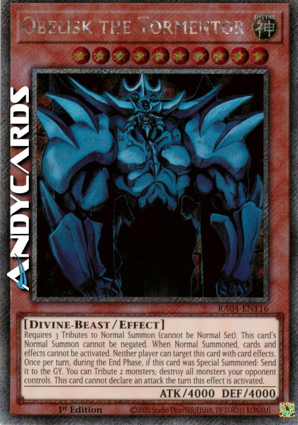 Obelisk The Tormentor Secret Platinum Rare RA04 EN116 1st Edition YuGiOh Card