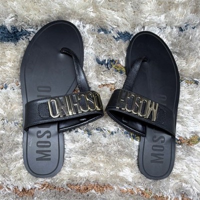 MOSCHINO Women s Black Logo Thong Slide Sandals Slip-On EU 37 / US 7