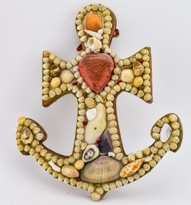 Victorian Era French Shellwork Anchor Pincushion Heart Sailor's Valentine