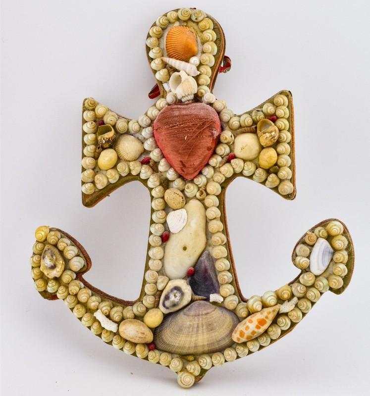 Victorian Era French Shellwork Anchor Pincushion Heart Sailor's Valentine