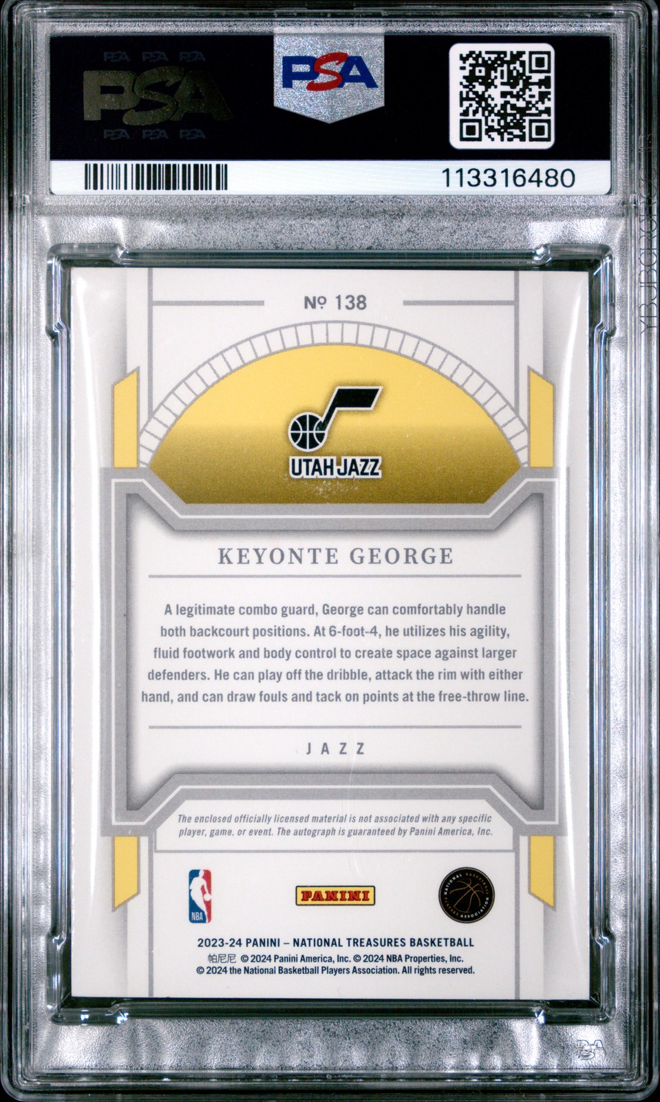2023 NATIONAL TREASURES PATCH AUTO-ORANGE #138 KEYONTE GEORGE 22/75 PSA 8 view 2