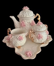 6pc Victorian Chic Cottage Core Pink Roses Porcelain Tea Set Cracker Barrel