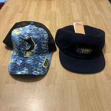 2 New Hat Lot Quicksilver 1 Size Blue Corduroy $30 & Reel Legends Blue $22