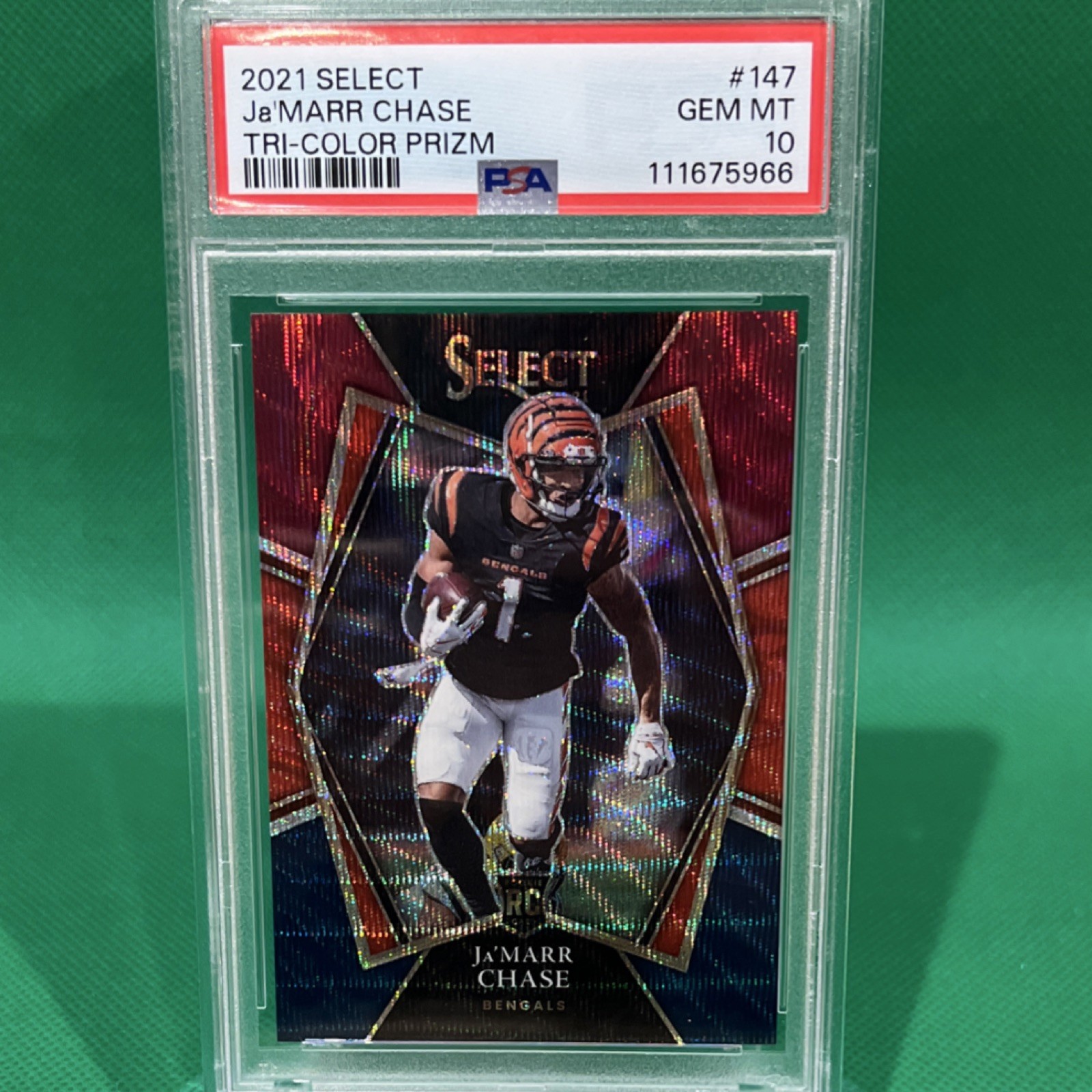 Panini 2021 Select Tri-Color Prizm Ja'Marr Chase RC #147 PSA 10 158/199 Bengals