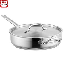 7 Qt Stainless Steel Sauté Pan W/ Lid Hollow Handle Chef Cookware NSF Certified