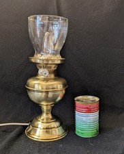 Vintage Brass Oil Lamp Converted To Electric Lamp 34cm Tall To Top Of Shade