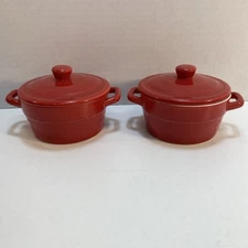 Martha Stewart Stoneware Red Round Small Baking Dish Lid Exclusively Macys x2