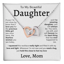 Two Heart Pendant Necklace- Rose/White or 18k Yellow Gold Finish   Daughter Gift